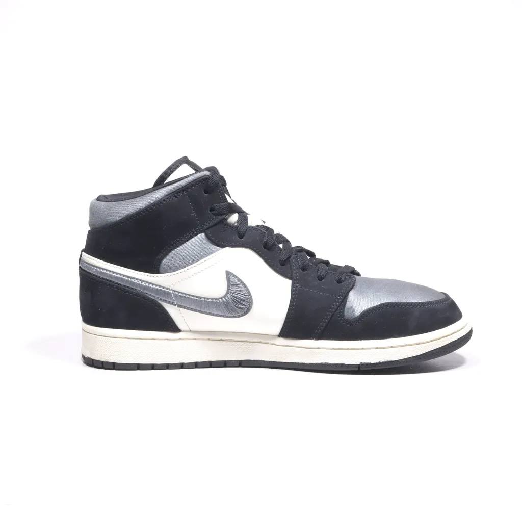 Air Jordan 1 Mid High-Top Sneakers Leather Black Color For Men