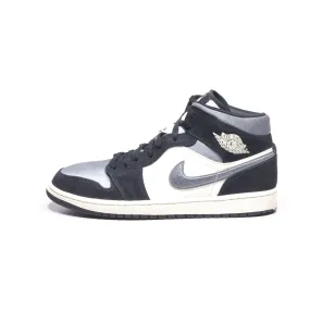 Air Jordan 1 Mid High-Top Sneakers Leather Black Color For Men