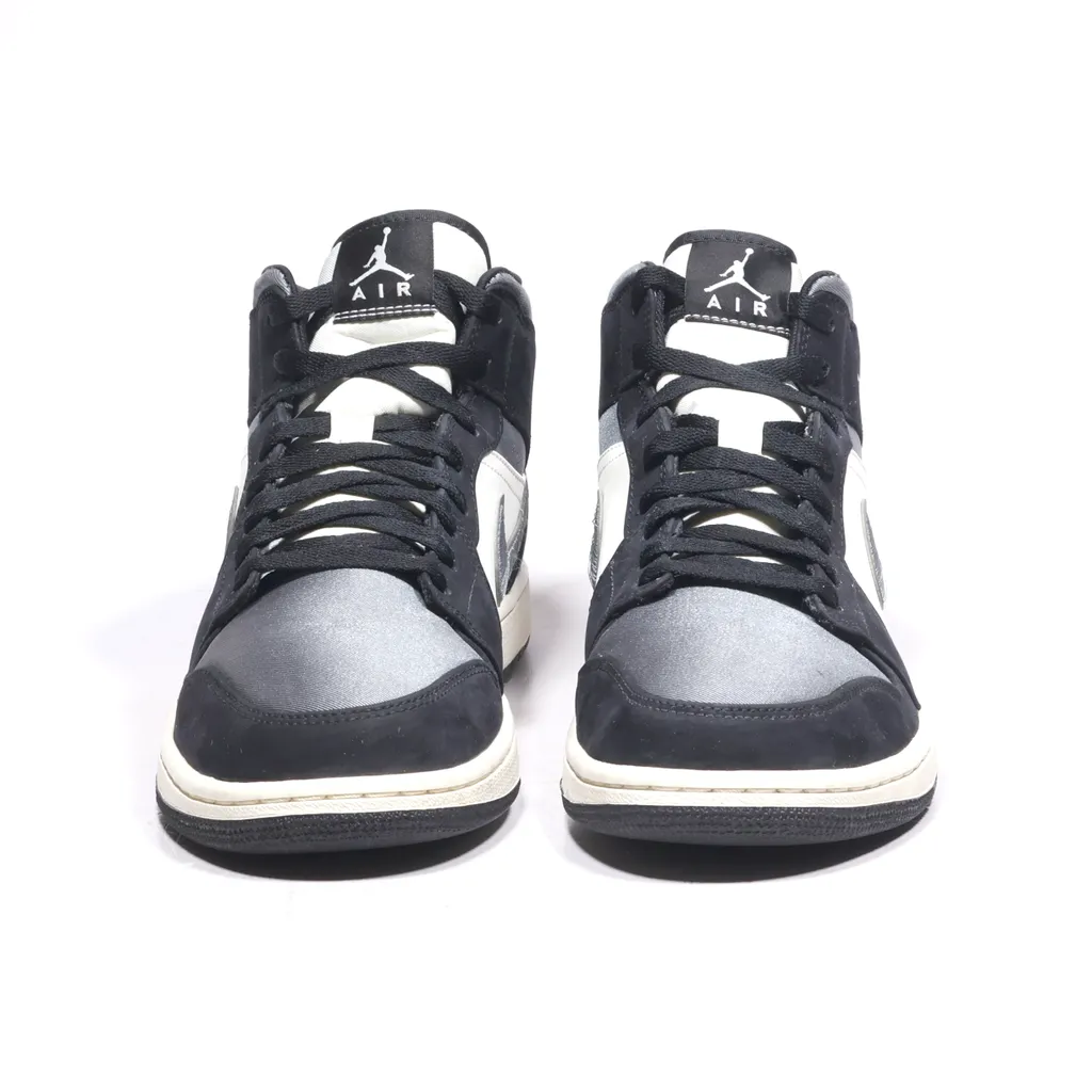 Air Jordan 1 Mid High-Top Sneakers Leather Black Color For Men