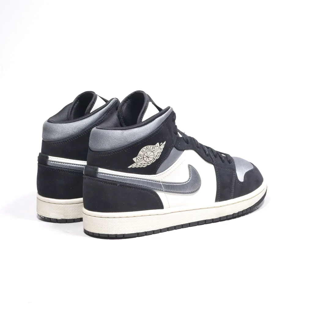Air Jordan 1 Mid High-Top Sneakers Leather Black Color For Men