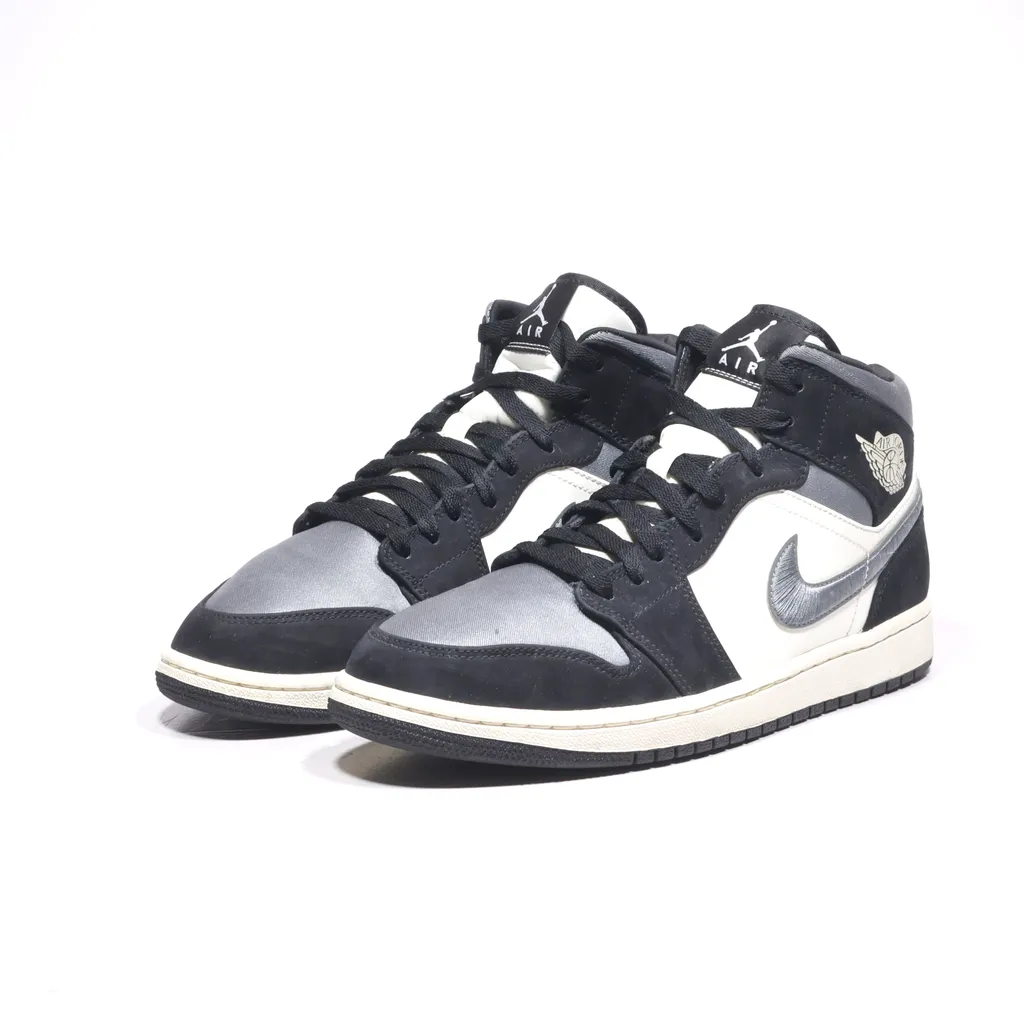 Air Jordan 1 Mid High-Top Sneakers Leather Black Color For Men