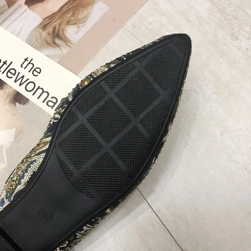 Casual Pointed Toe Floral Rivet Slingback Slip On Women Mules Shoes