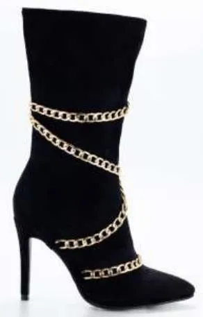 chain wrapped pointy toe stiletto