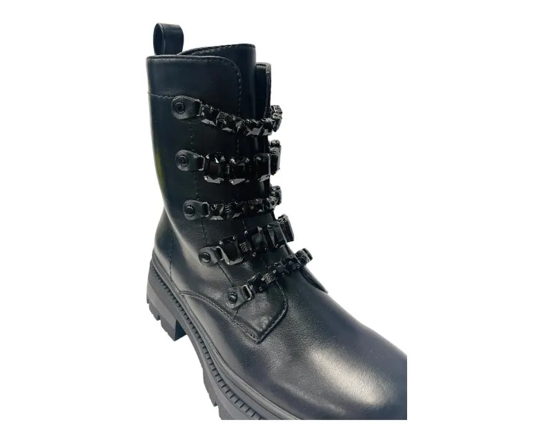 Faux Leather Pearl Zip Ankle Boots