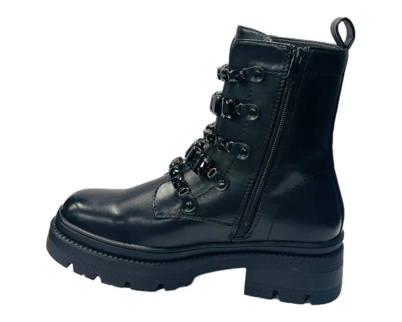Faux Leather Pearl Zip Ankle Boots