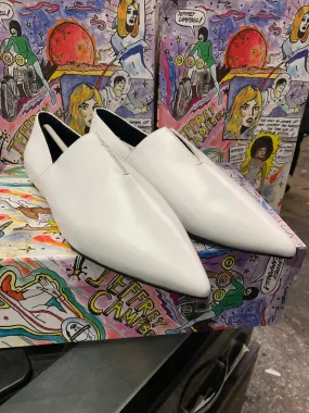 Jeffrey Campbell Cecelia White Leather Ponted Toe Slit Dressy Retro Flats