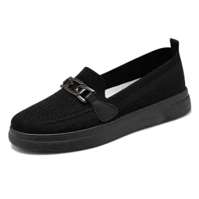 Ladies Knit Flats Casual Shoes With Buckle