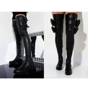 Punk Gothic Buckle Zip High Boots, Attractive Casual Party Shoes For Women
