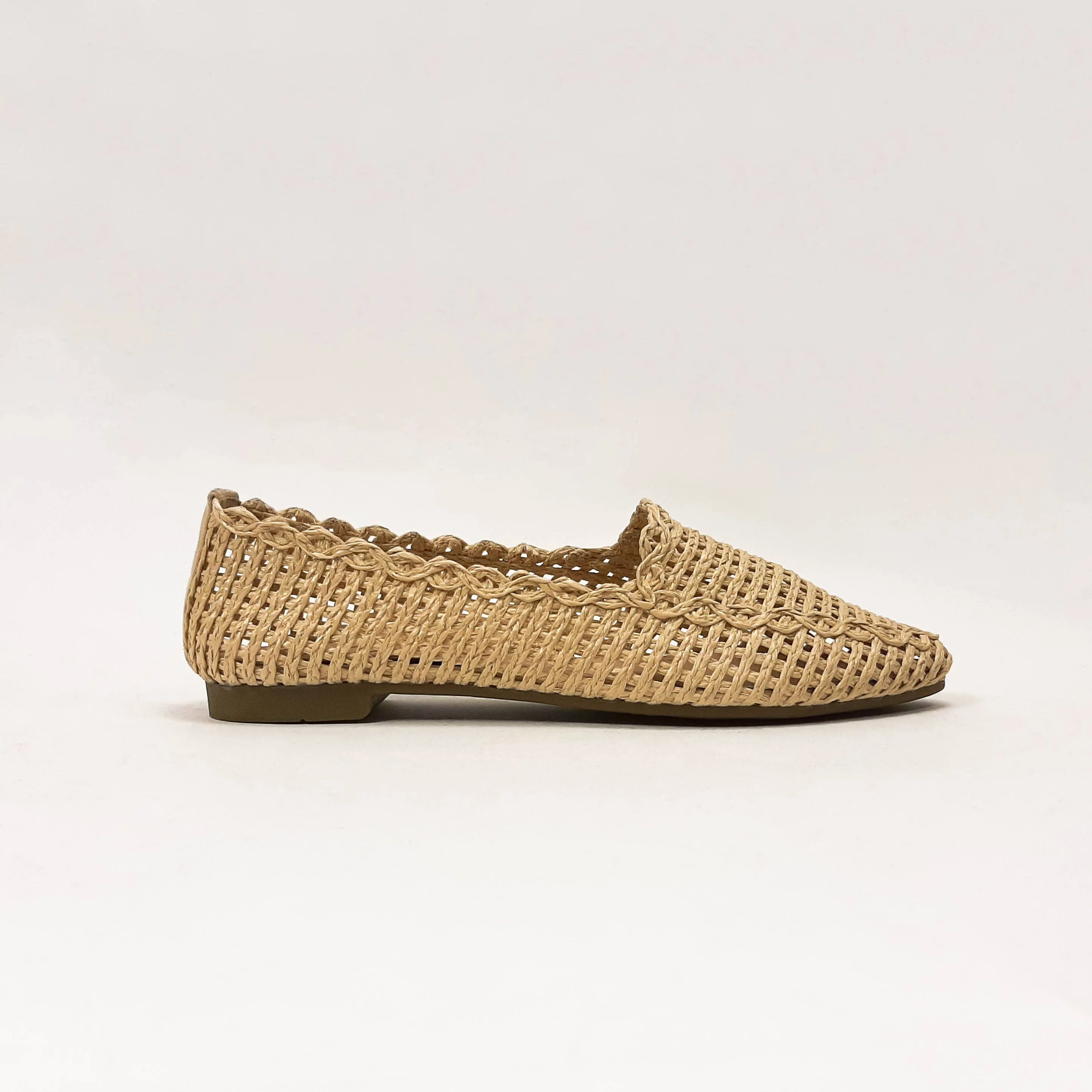 RAFFIA WOVEN POINTED-TOE SLIP-ON STYLE FLATS