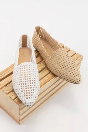 RAFFIA WOVEN POINTED-TOE SLIP-ON STYLE FLATS