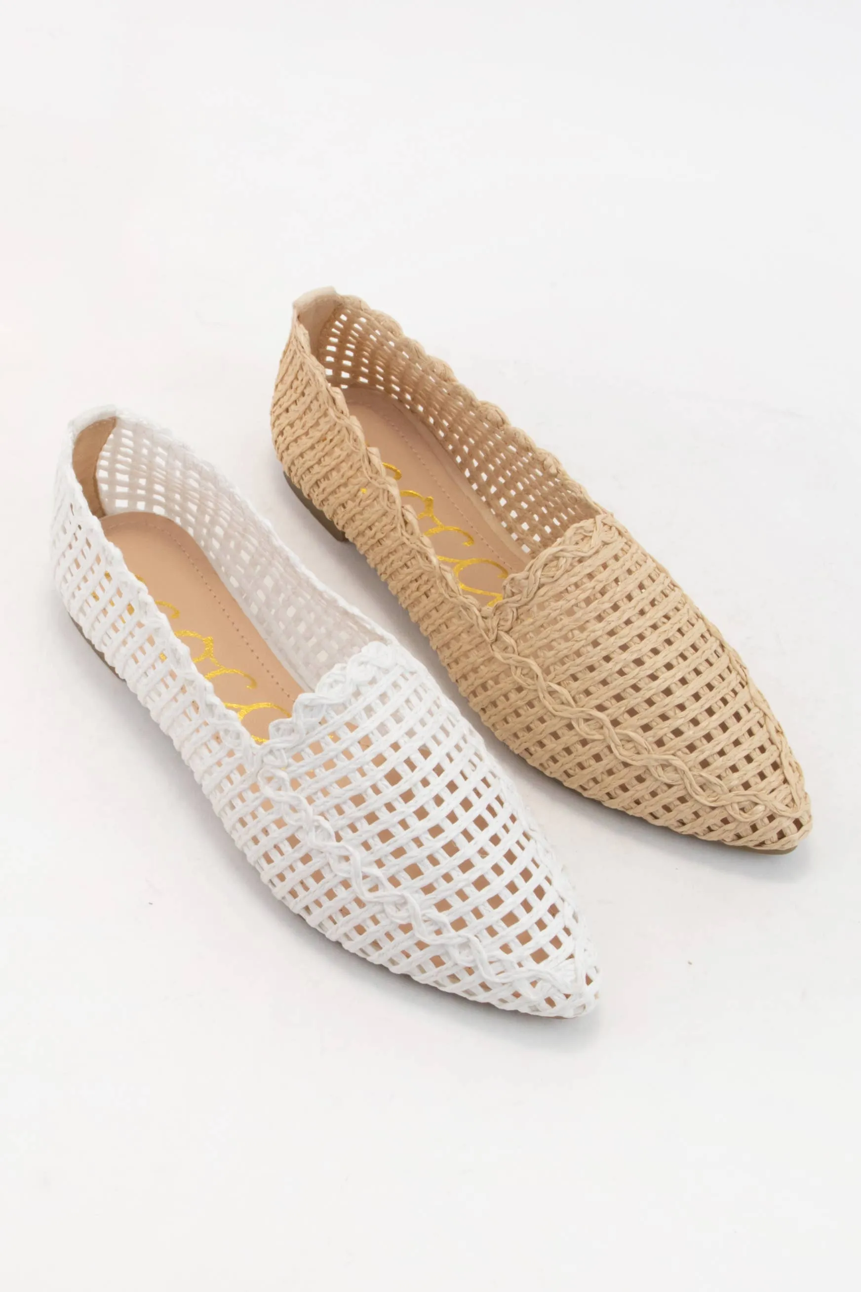 RAFFIA WOVEN POINTED-TOE SLIP-ON STYLE FLATS