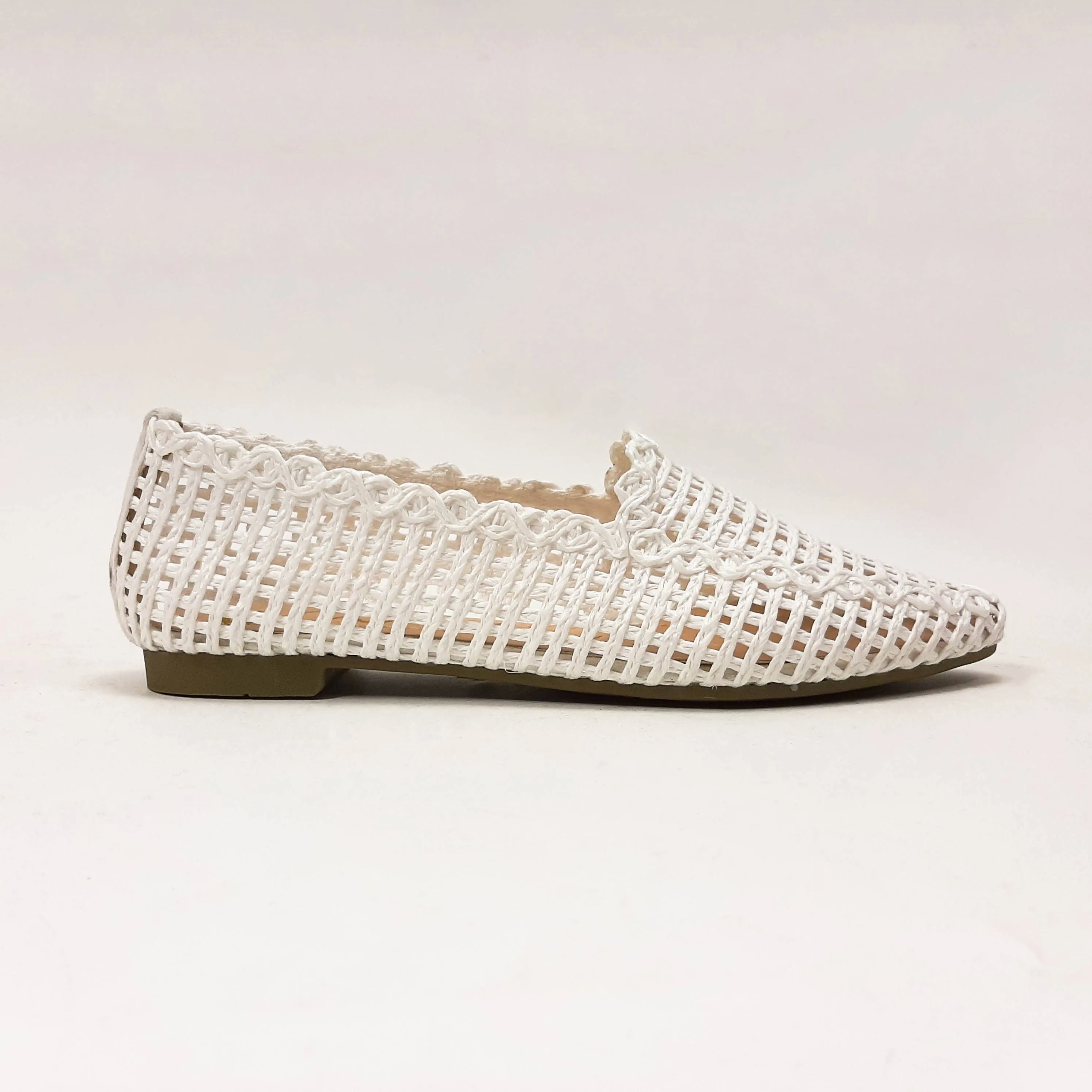 RAFFIA WOVEN POINTED-TOE SLIP-ON STYLE FLATS
