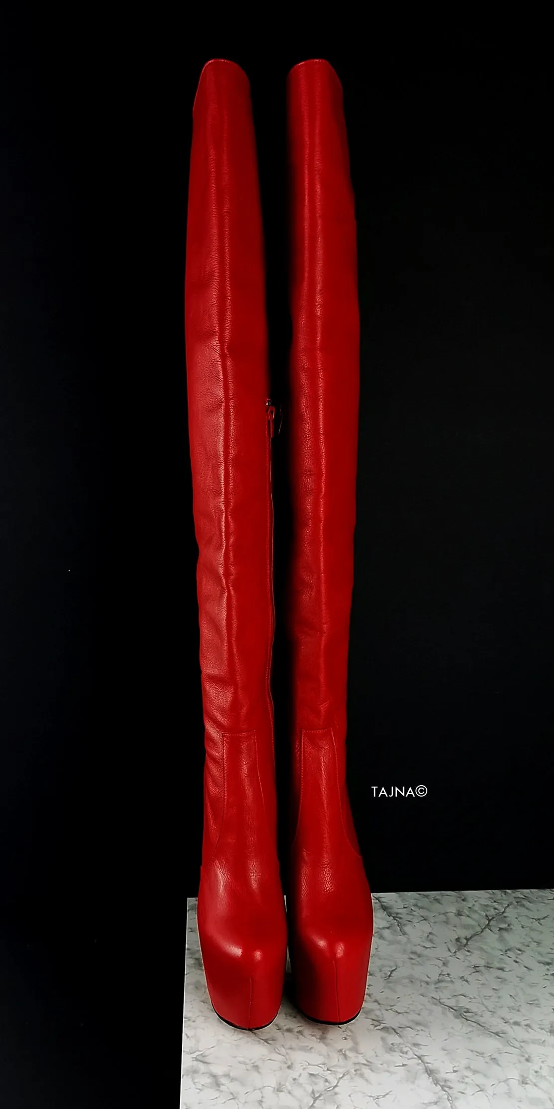 Red Genuine Leather Over The Knee Boots