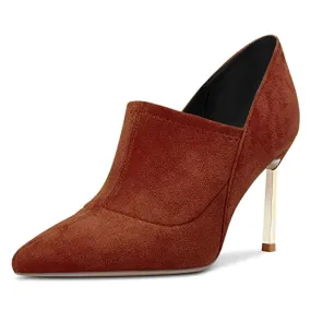 Saekcted Women Stiletto High Heel Pointed Toe Pumps Slip-on Wedding Cute 3.3 Inches Heels Brown