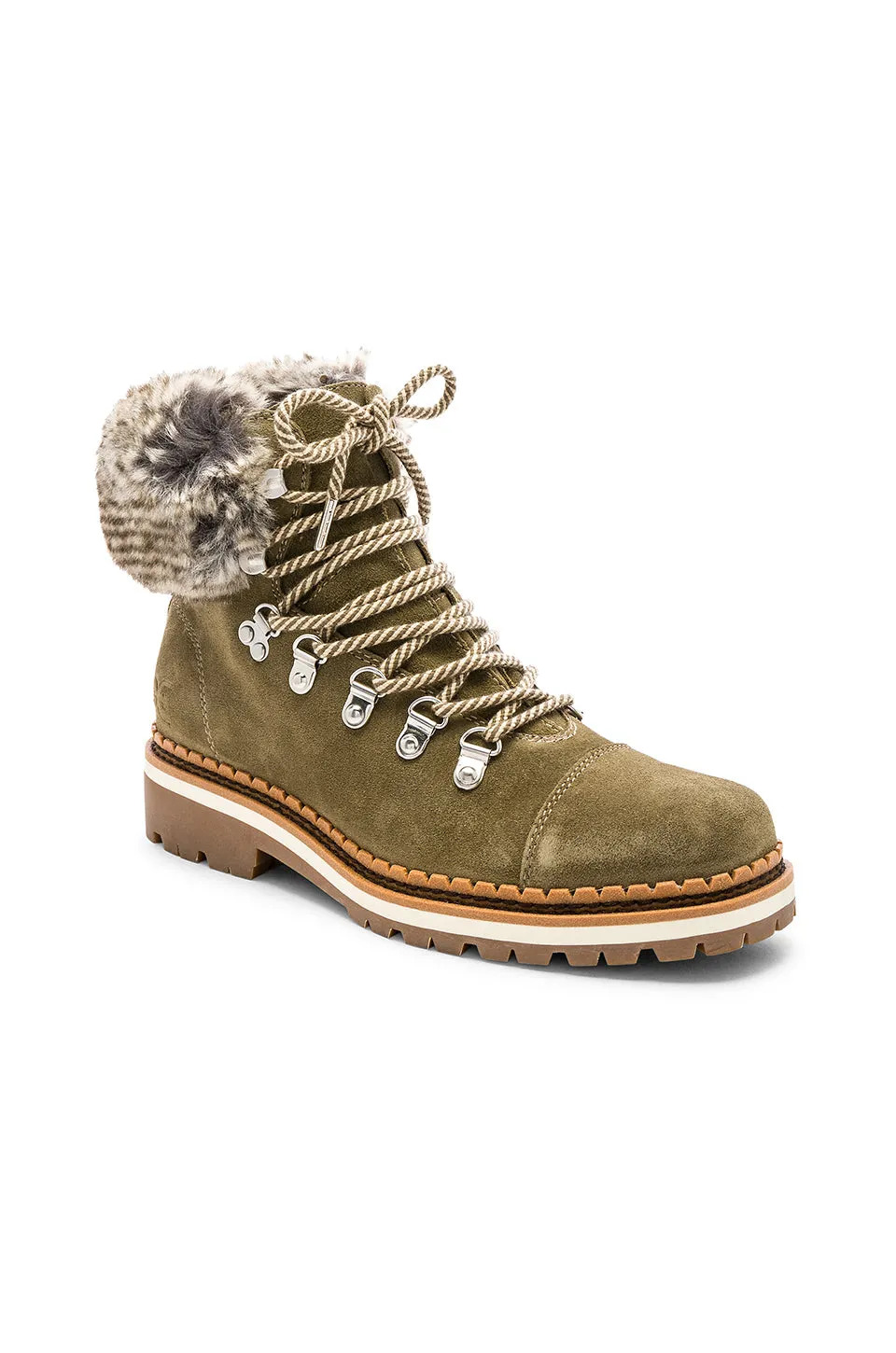 Sam Edelman Bowen Moss Green Combat Fur Lined Lace Up Combat Hiker Fashion Boot