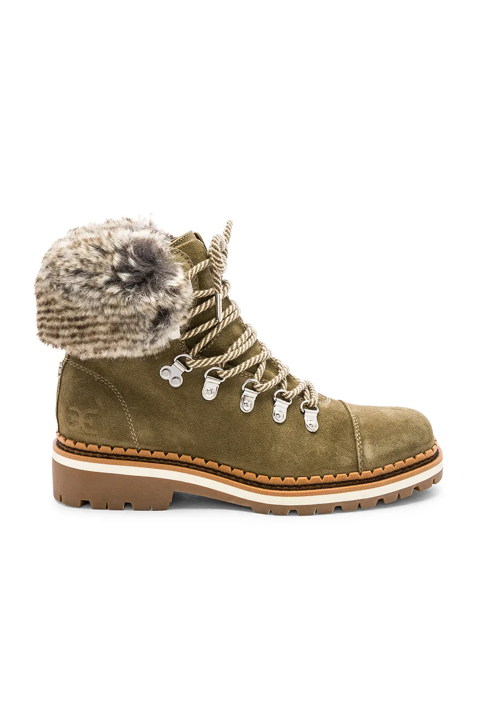 Sam Edelman Bowen Moss Green Combat Fur Lined Lace Up Combat Hiker Fashion Boot