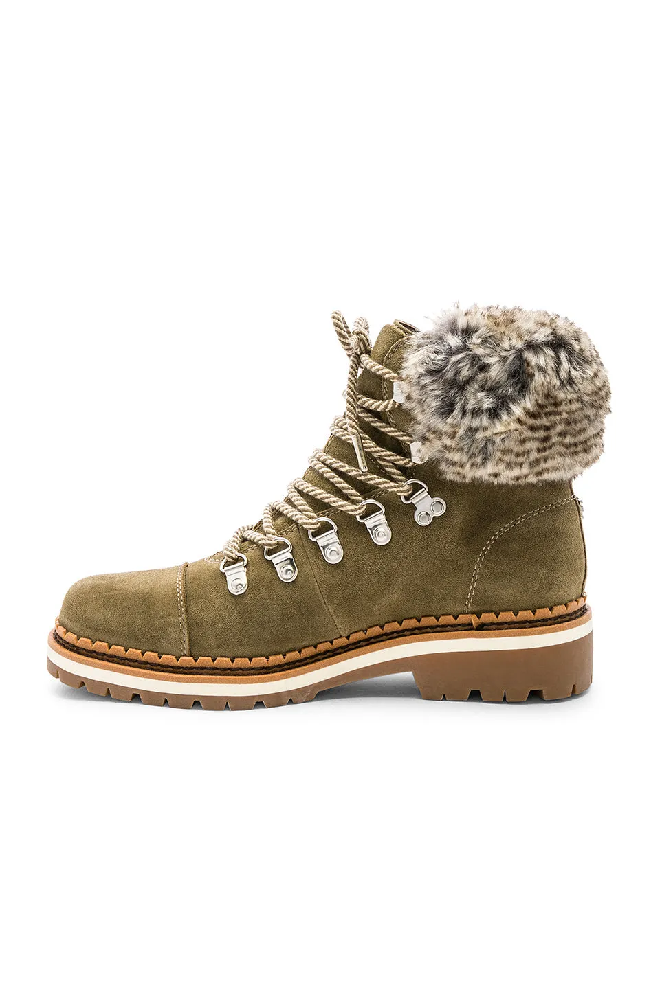 Sam Edelman Bowen Moss Green Combat Fur Lined Lace Up Combat Hiker Fashion Boot
