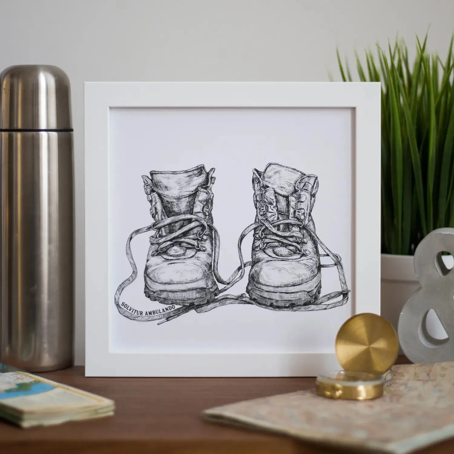 Solvitur Ambulando Old Leather Walking Boots Art Print