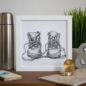 Solvitur Ambulando Old Leather Walking Boots Art Print