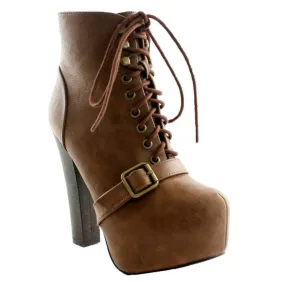 Tan Chunky High Heel Booties