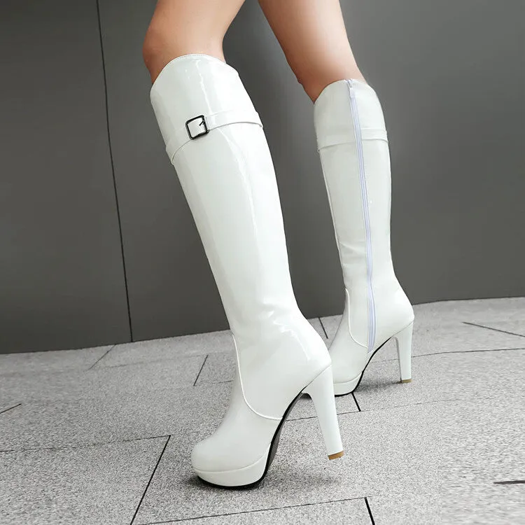 Women's Buckle Strap High Heel Platform Knee High Boots