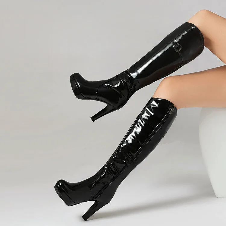 Women's Buckle Strap High Heel Platform Knee High Boots
