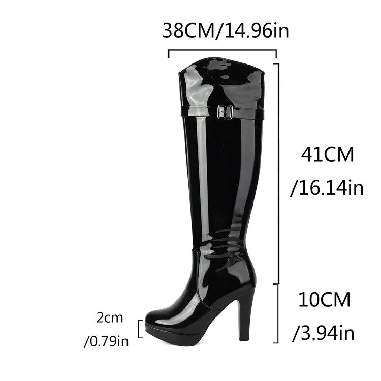 Women's Buckle Strap High Heel Platform Knee High Boots
