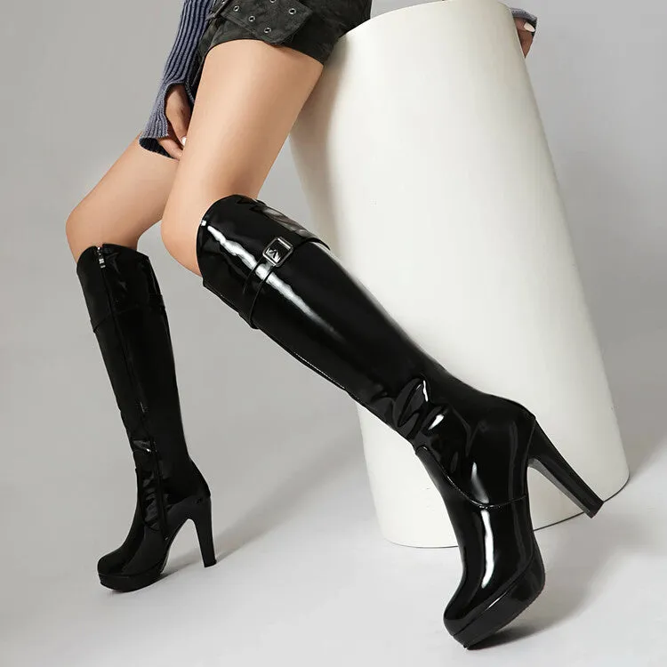 Women's Buckle Strap High Heel Platform Knee High Boots