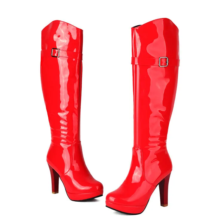 Women's Buckle Strap High Heel Platform Knee High Boots