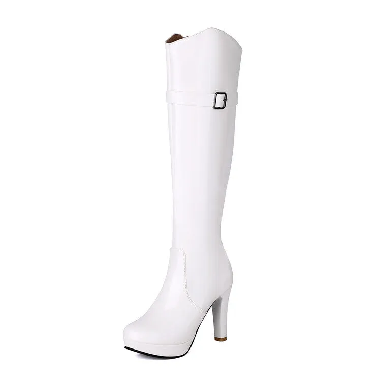 Women's Buckle Strap High Heel Platform Knee High Boots