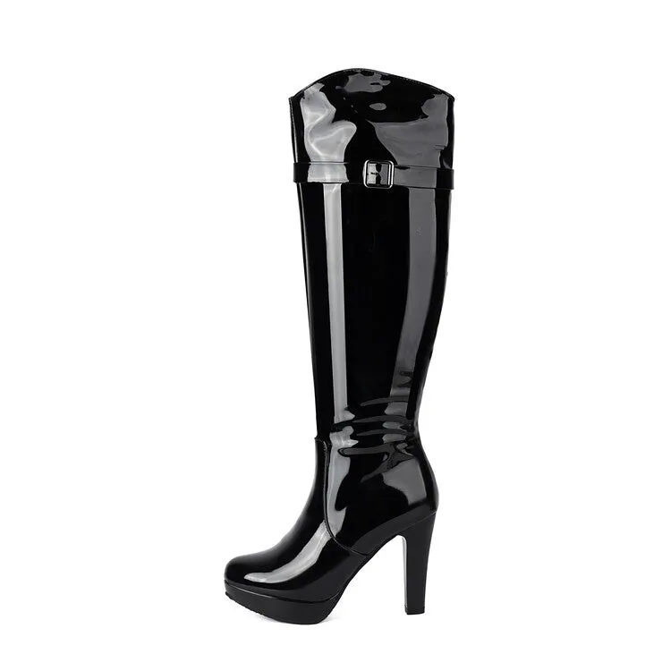 Women's Buckle Strap High Heel Platform Knee High Boots