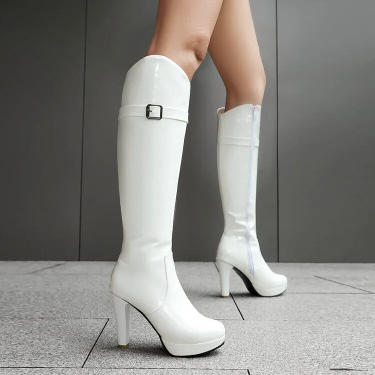 Women's Buckle Strap High Heel Platform Knee High Boots