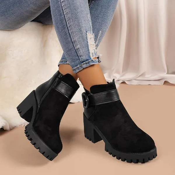 Women's Casual Thick Heel Round Toe Belt Buckle Booties 57406494S