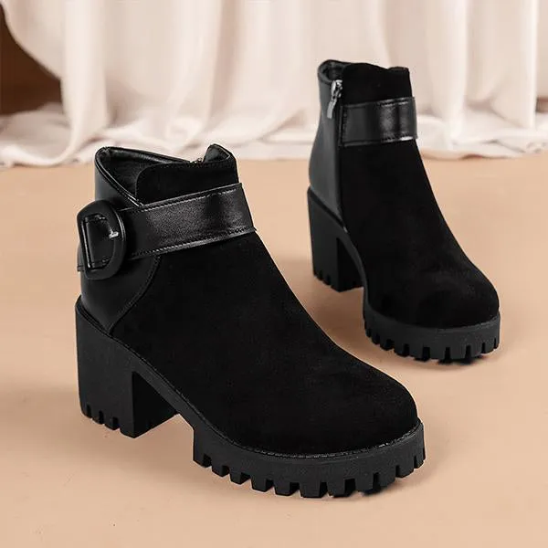 Women's Casual Thick Heel Round Toe Belt Buckle Booties 57406494S