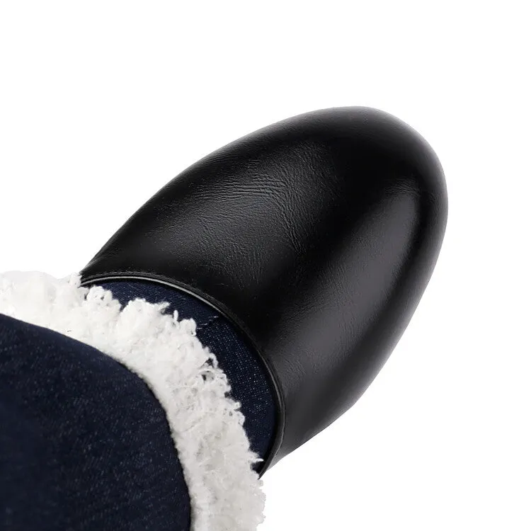 Women's Round Toe Denim Square Heel Knee-High Boots