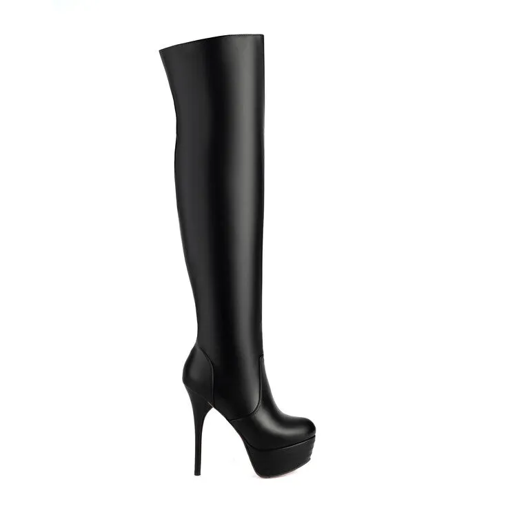 Women's Round Toe Thin Heel Platform Over the Knee Boots