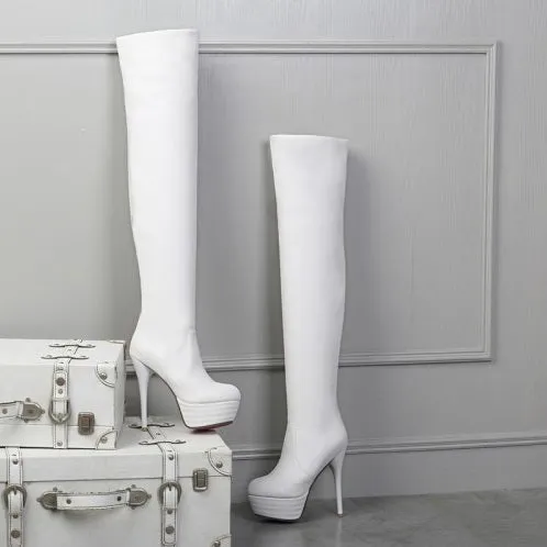 Women's Round Toe Thin Heel Platform Over the Knee Boots