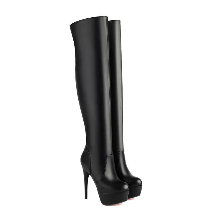 Women's Round Toe Thin Heel Platform Over the Knee Boots