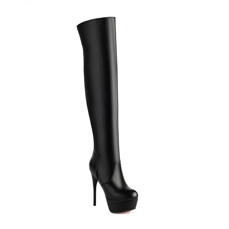 Women's Round Toe Thin Heel Platform Over the Knee Boots